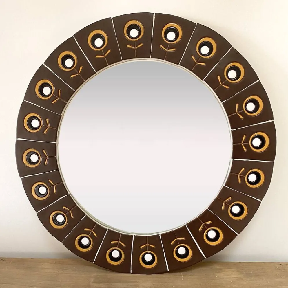 Grand miroir en céramique des années 60/70