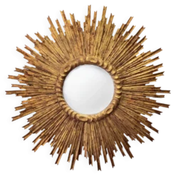 Grand miroir en soleil en bois sculpté et doré, années 1950