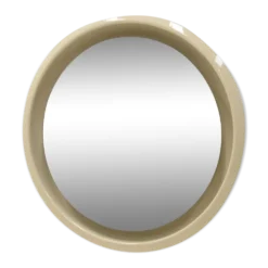 Grand miroir flottant rond en céramique avec lumière, années 1960.