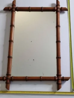 Grand miroir français en bois tourné façon bambou, 54 x 76 cm