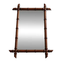 Grand miroir français en bois tourné façon bambou, 54 x 76 cm
