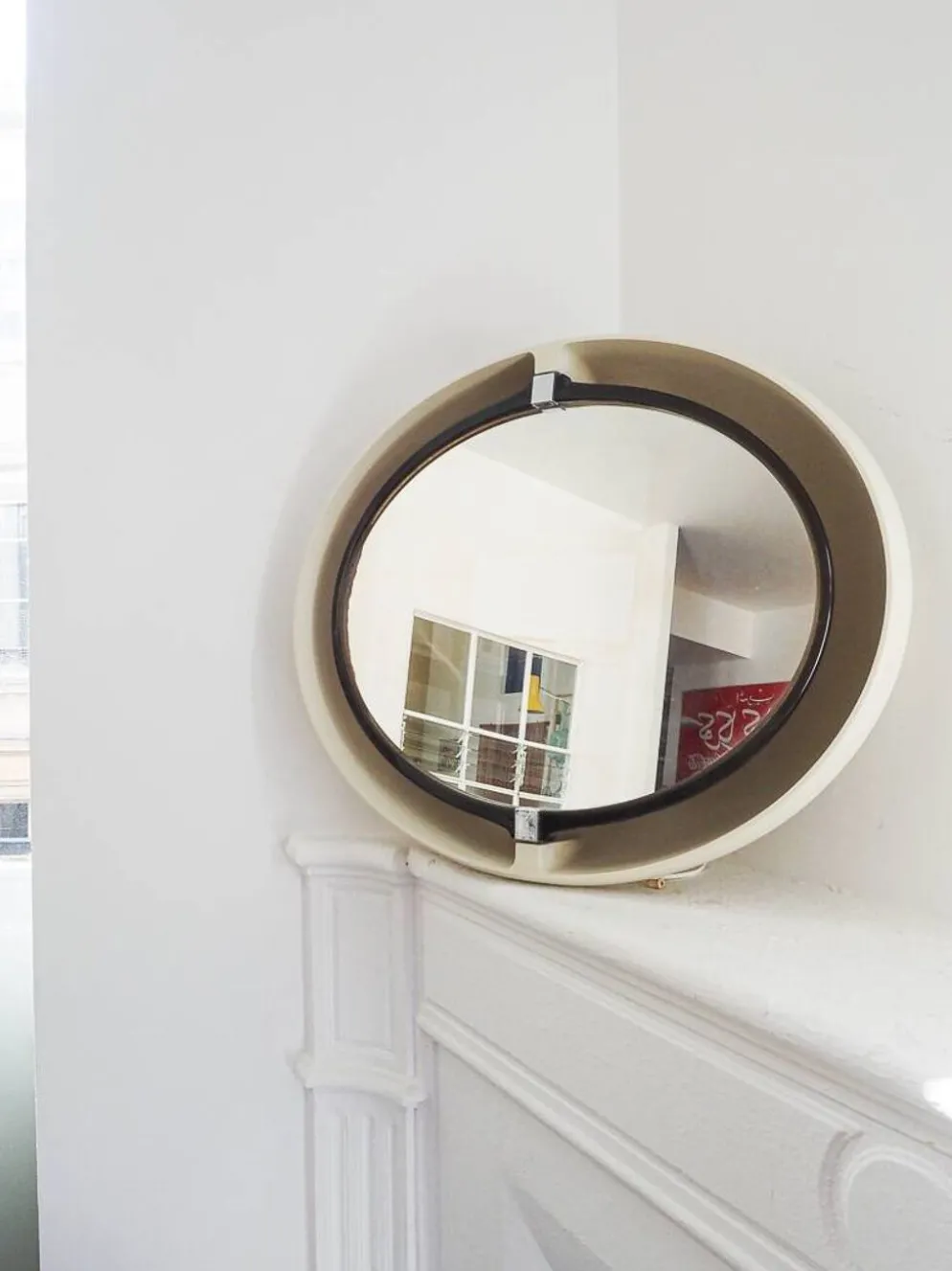 Grand miroir inclinable oval en plastique vintage retro lumineux