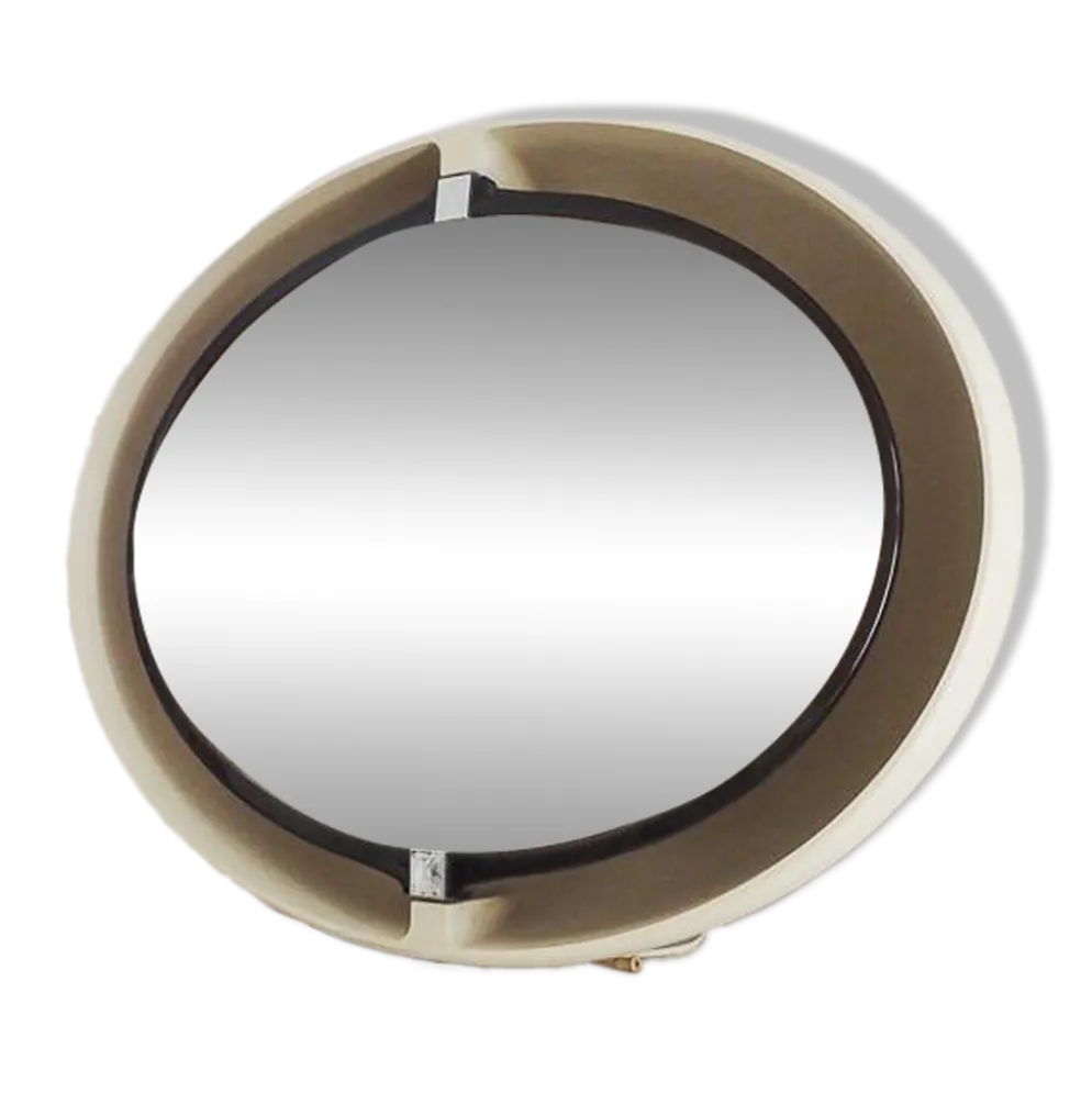 Grand miroir inclinable oval en plastique vintage retro lumineux