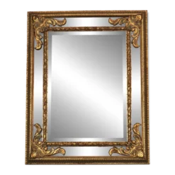 Grand miroir italien doré en bois à verre biseauté