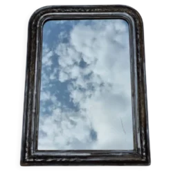 Grand miroir Louis-Philippe argenté à décor floral gravé, XIXe, 96 x 61 cm