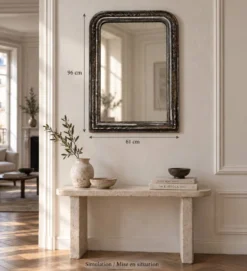 Grand miroir Louis-Philippe argenté à décor floral gravé, XIXe, 96 x 61 cm