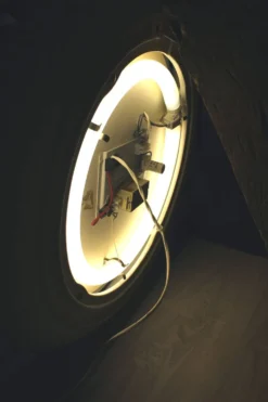 Grand Miroir Lumineux Rond Vintage Céramique Space Age 68cm - Année 70