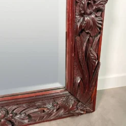 Grand miroir (2 mètres) Art Nouveau en Acajou sculpté en haut-relief à déco
