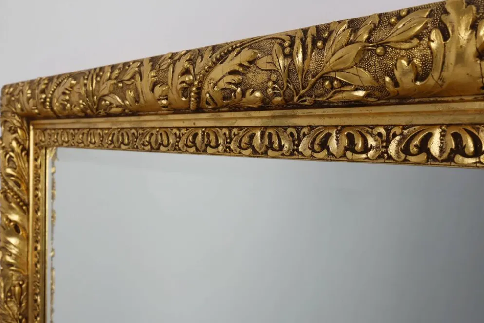 Grand miroir mural en chêne baroque rustique français, vers 1850