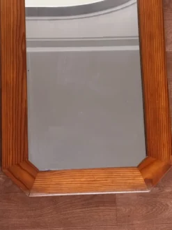 Grand miroir mural octogonal en pin, années 1970 – 103 × 40 cm