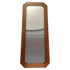 Grand miroir mural octogonal en pin, années 1970 – 103 × 40 cm
