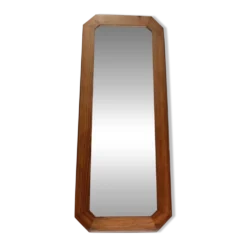 Grand miroir mural octogonal en pin, années 1970 – 103 × 40 cm