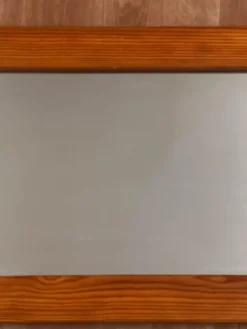 Grand miroir mural octogonal en pin, années 1970 – 103 × 40 cm