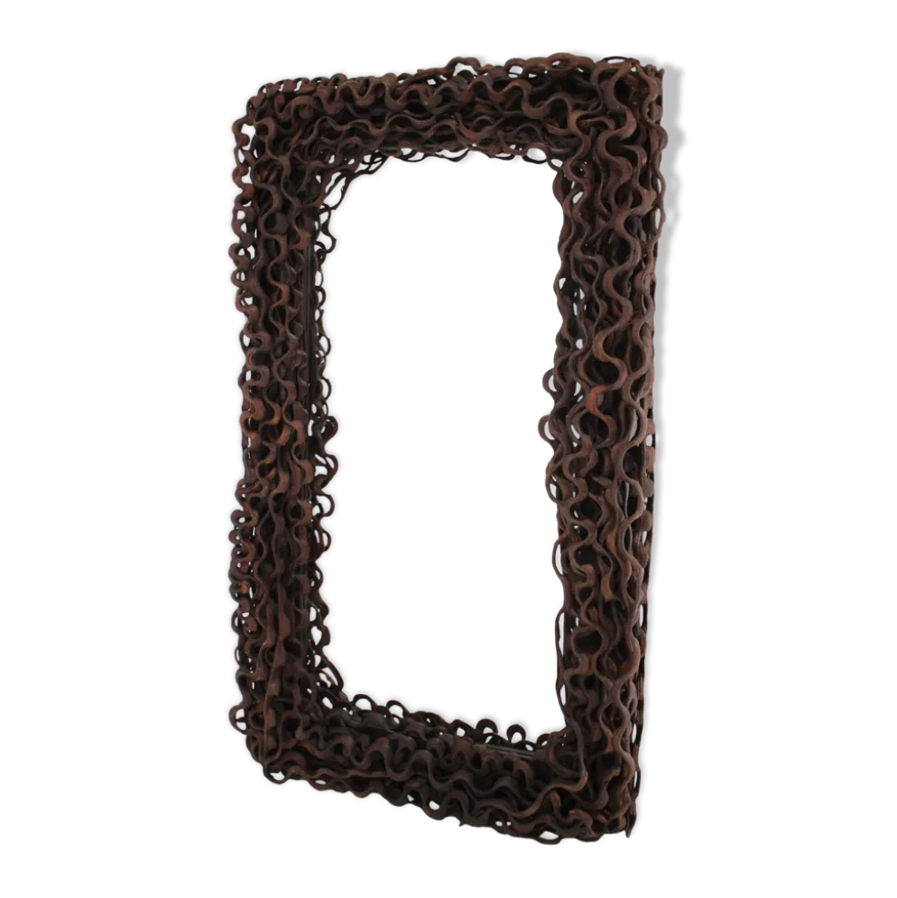 Grand miroir mural ou de sol Mid-Century en bois tropical