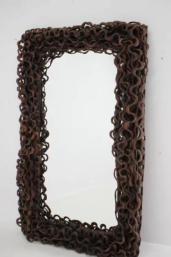 Grand miroir mural ou de sol Mid-Century en bois tropical