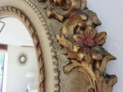 Grand miroir mural rond, baroque, motif floraux, rococo, années 70