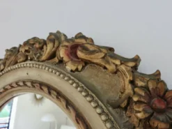 Grand miroir mural rond, baroque, motif floraux, rococo, années 70
