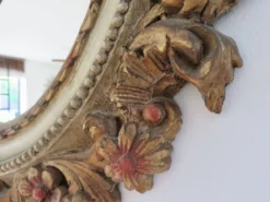 Grand miroir mural rond, baroque, motif floraux, rococo, années 70
