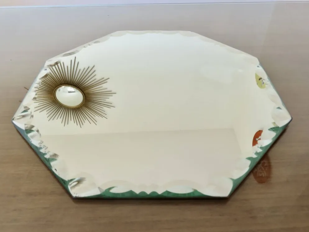 Grand miroir octogonal biseauté à poser, années 40