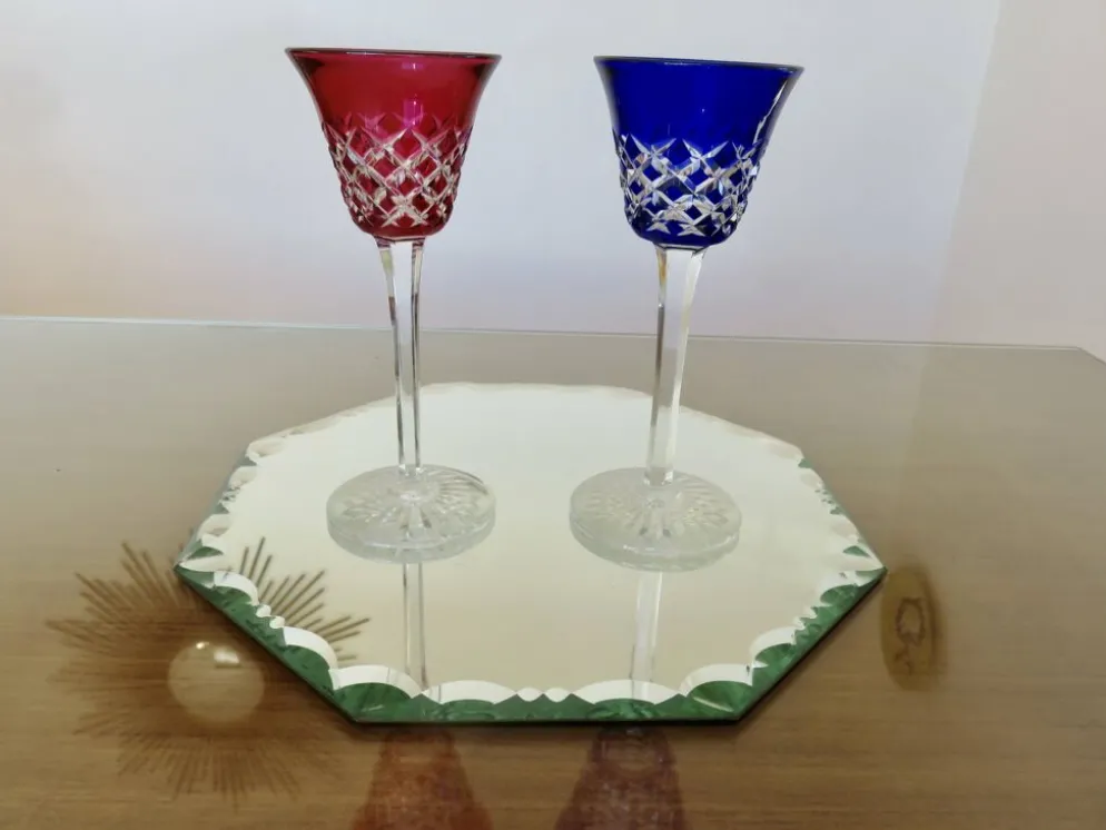Grand miroir octogonal biseauté à poser, années 40