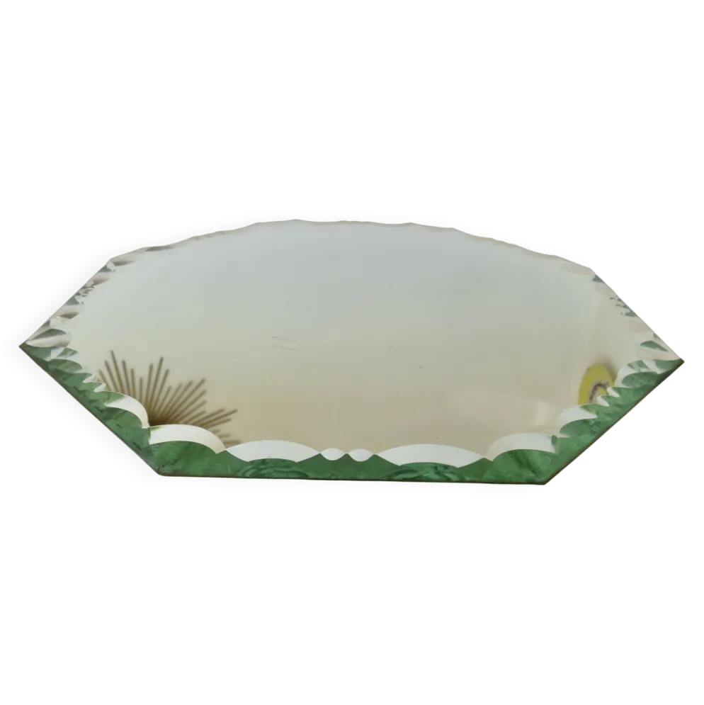 Grand miroir octogonal biseauté à poser, années 40