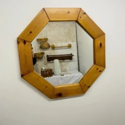 Grand miroir octogonale en pin, scandinave, 1980