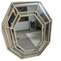 Grand miroir octogonal vintage à facettes, circa 1970-1980