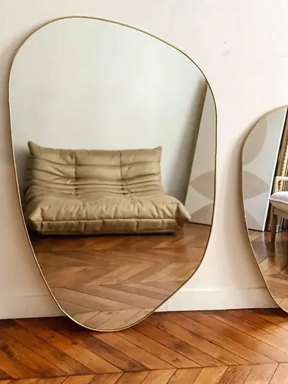 Grand miroir organique dune - dore
