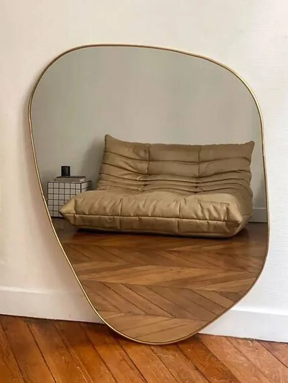Grand miroir organique dune - dore