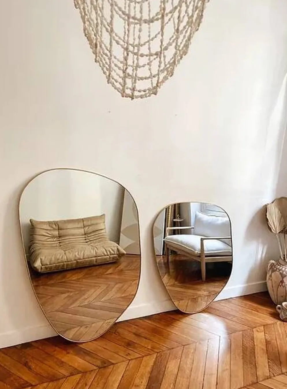Grand miroir organique dune - dore
