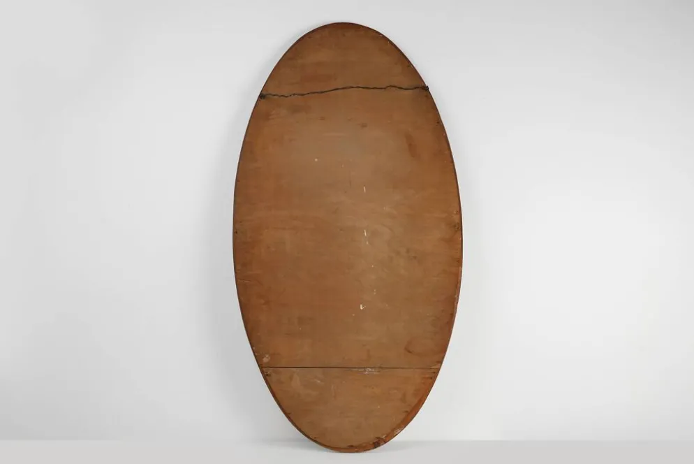 Grand miroir ovale en art déco doré et argenté, vers 1910