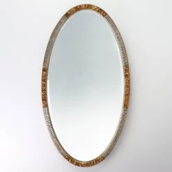 Grand miroir ovale en art déco doré et argenté, vers 1910