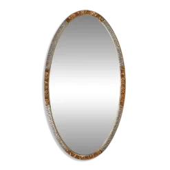 Grand miroir ovale en art déco doré et argenté, vers 1910
