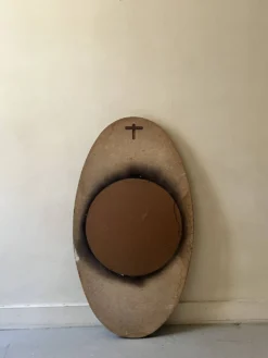 Grand miroir ovale italien moderniste, design space age 1970