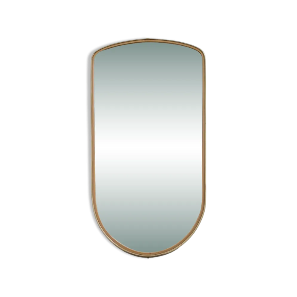 Grand miroir ovoïde vintage à bords dorés et noir - années 1960