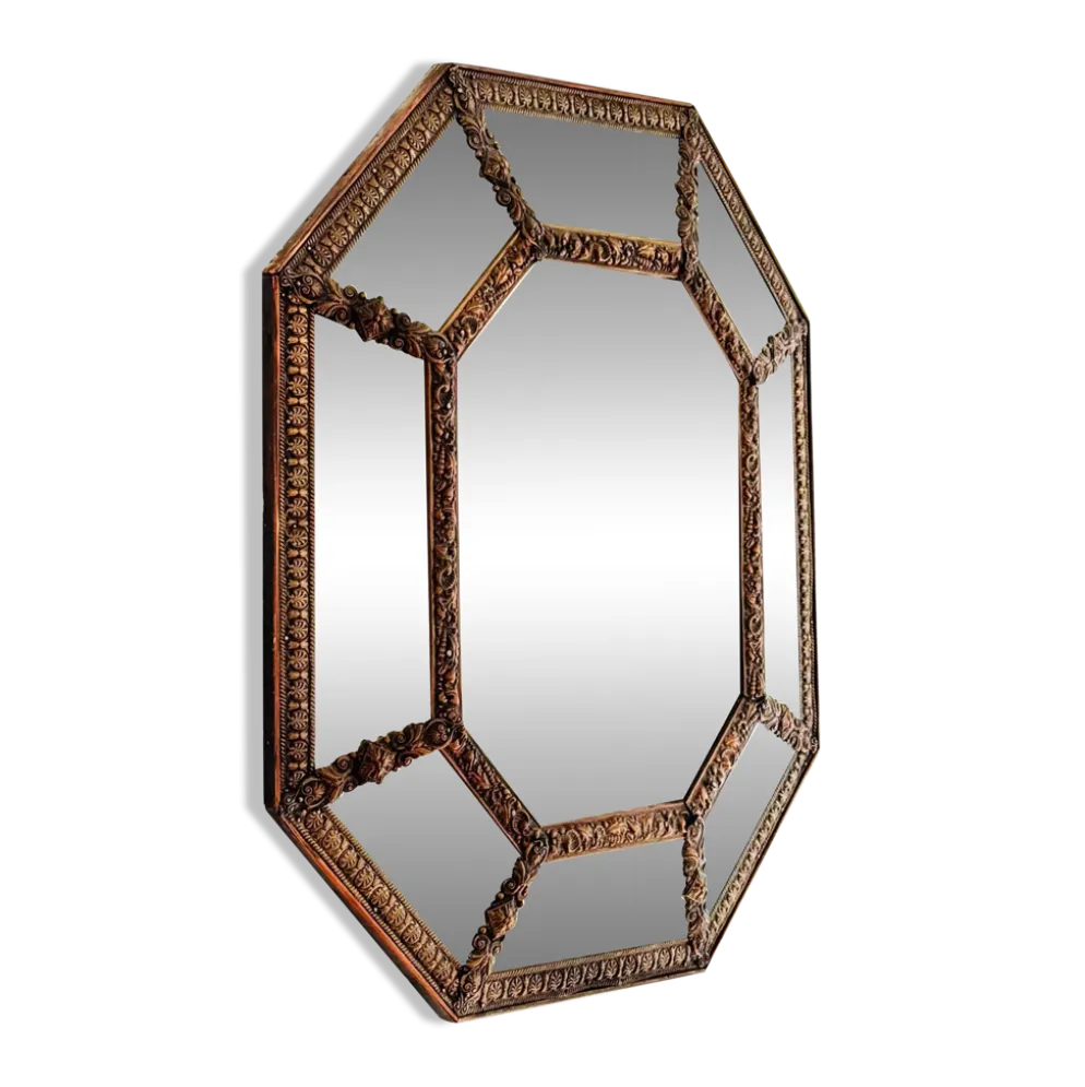 Grand miroir à parcloses octogonal XIXème