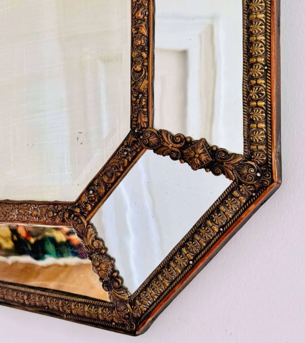 Grand miroir à parcloses octogonal XIXème