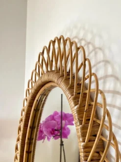 Grand miroir par Franco Albini en rotin et bambou, Italie 1960's