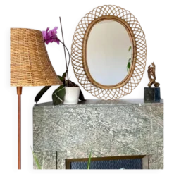 Grand miroir par Franco Albini en rotin et bambou, Italie 1960's