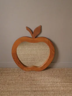 Grand miroir pomme XL vintage rétro en bois fabrication artisanale objet fait main pour enfant