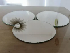 Grand miroir à poser, rond, biseauté, 1940 1950, art déco