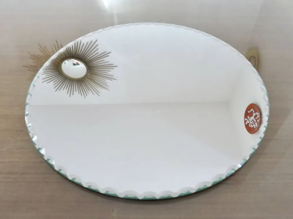 Grand miroir à poser, rond, biseauté, 1940 1950, art déco