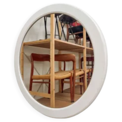Grand miroir rond vintage avec bord blanc