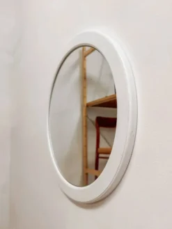 Grand miroir rond vintage avec bord blanc