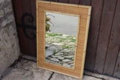 Grand miroir rotin bambou par Dal Vera Italie 1970