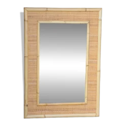 Grand miroir rotin bambou par Dal Vera Italie 1970