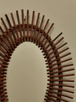 Grand miroir soleil bambou ovale rotin