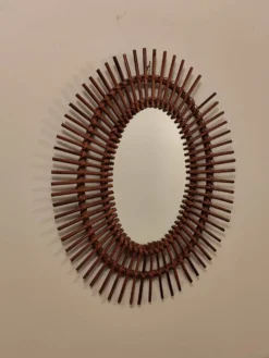 Grand miroir soleil bambou ovale rotin