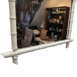 Grand miroir vintage blanc en faux bambou, années 1920/30.