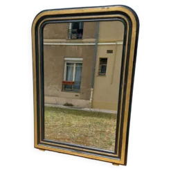 Grand miroir vintage dans le style des annees 1970 noir et dore 109 x79 cm